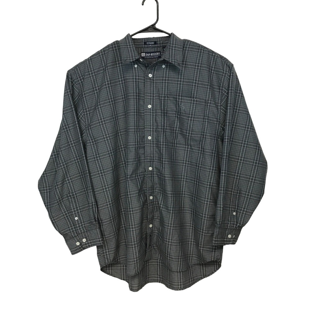 Dap-Rugget Mens XL Gray Plaid Button Down Shirt Long Sleeve Grid Pattern Pocket